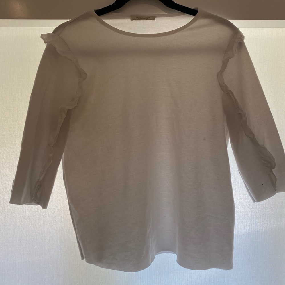 Two zara ruffle sleeve detail 3/4 length tops. Size small